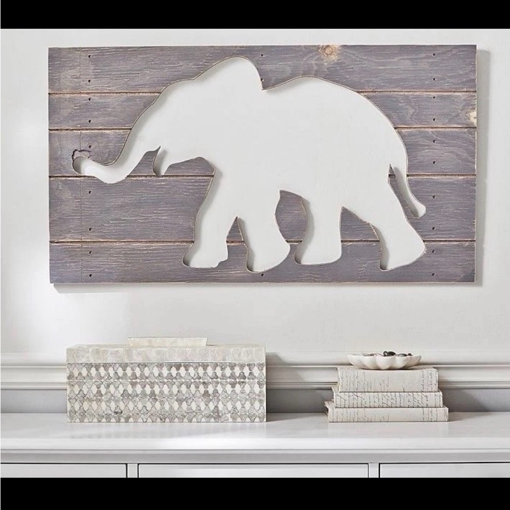 Pottery Barn Pb Kids Elephant Rustic Grey Cutout Distressed Wood Wall Decor